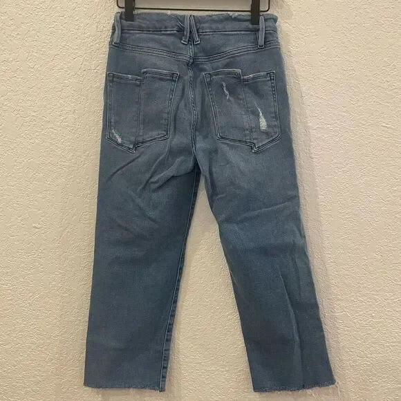 Good American Good Straight Cropped Raw Hem Light Wash Jeans Size 6/28 - Picture 7 of 12
